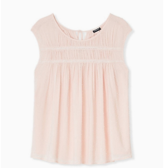 torrid Tops - Light Pink Swiss Dot Crochet Inset Top